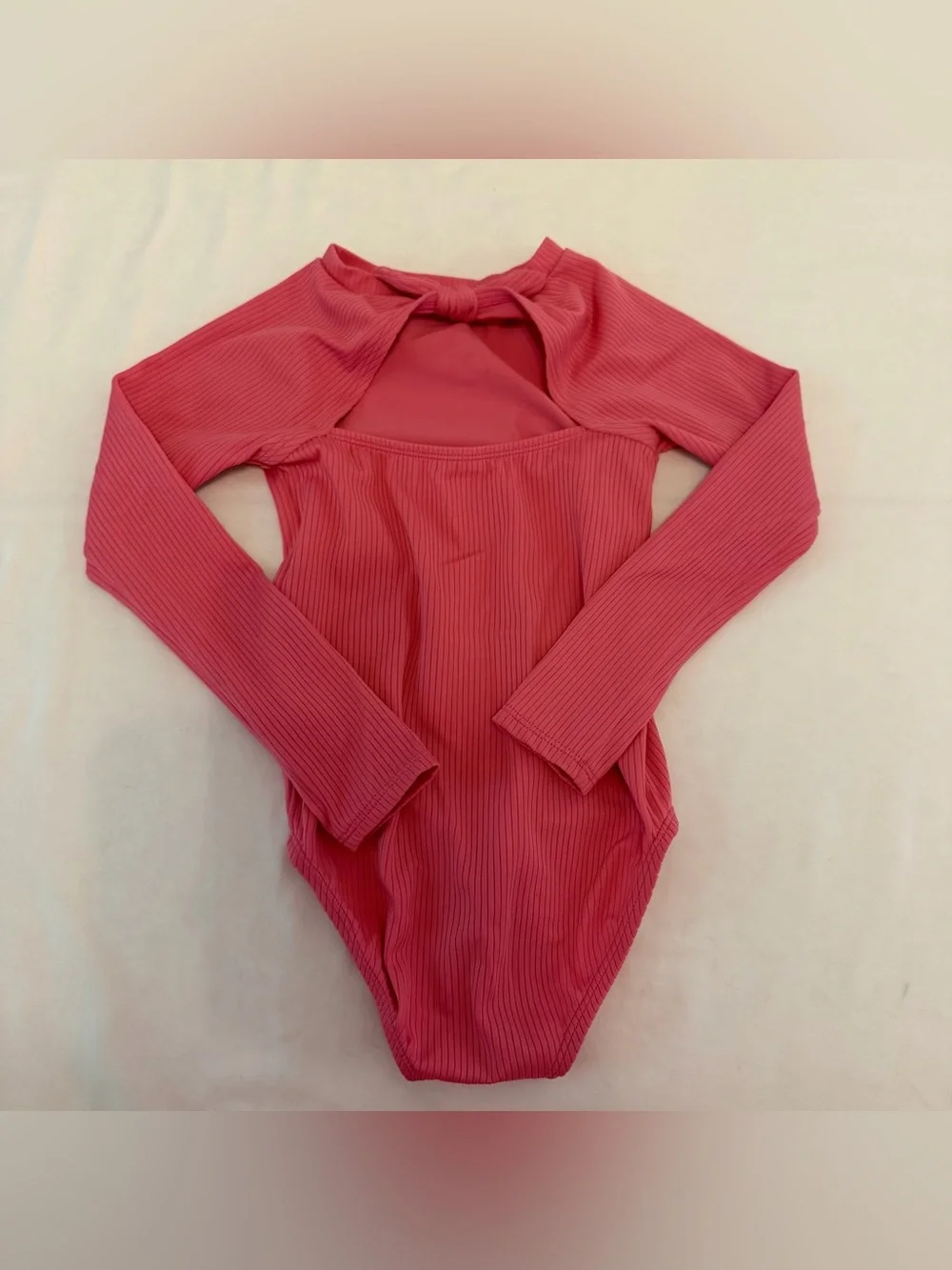 Girls Pink Ribbed Long Sleeve Bodysuit / Swim One Piece Size 5T